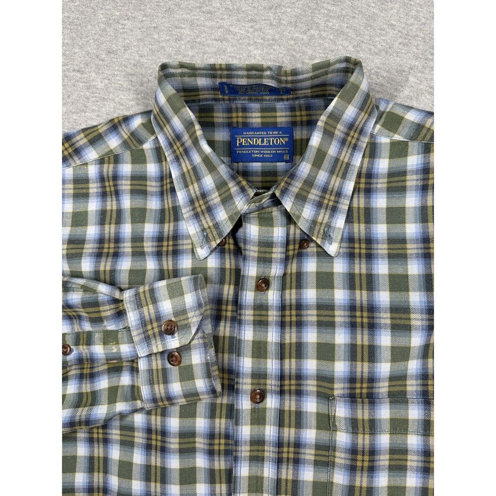 Pendleton Canterbury Cloth Button Up Plaid Pima Cotton Wool Blend Flannel Size M